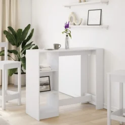 VIDAXL - Table de bar et étagère blanc 124x46x103,5 cm bois d'ingénierie