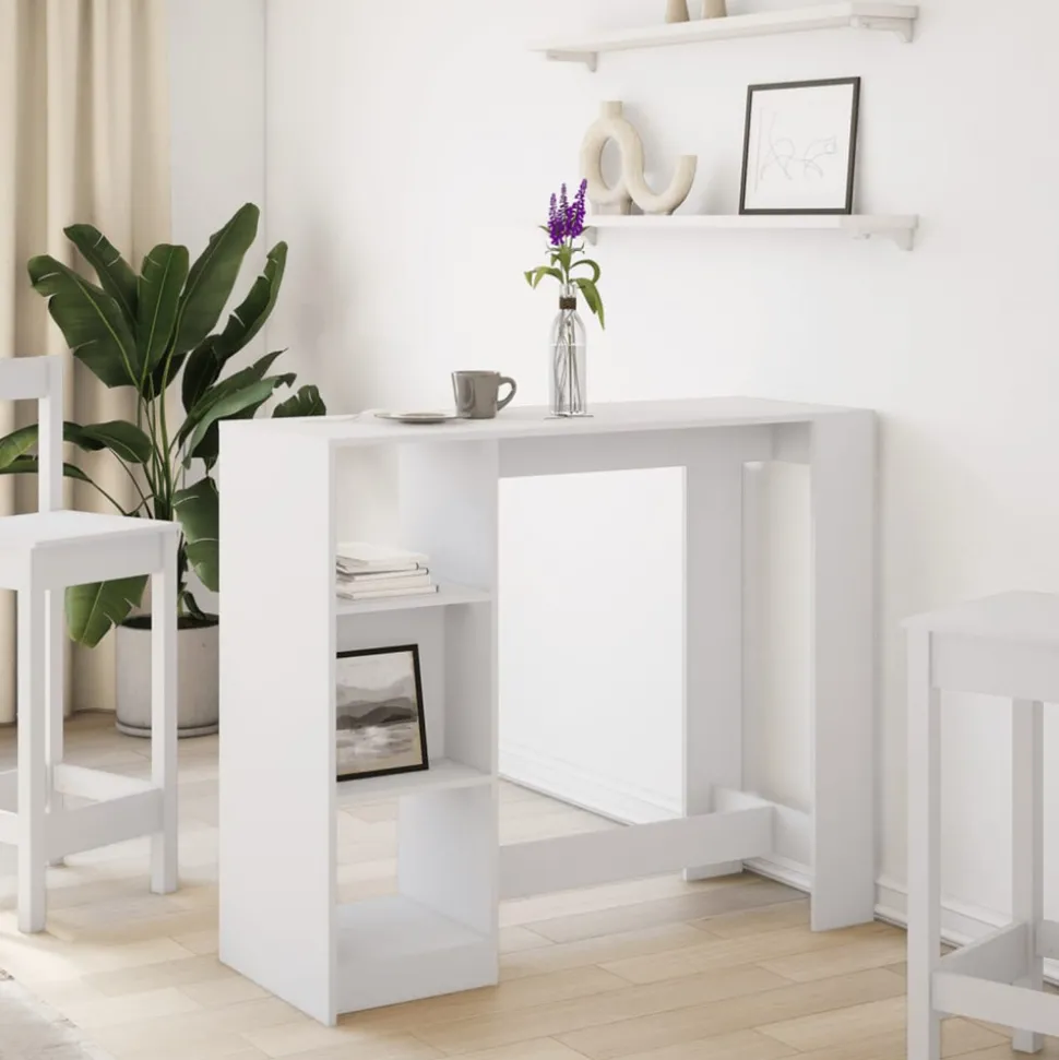 VIDAXL - Table de bar et étagère blanc 124x46x103,5 cm bois d'ingénierie