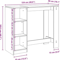 VIDAXL - Table de bar et étagère blanc 124x46x103,5 cm bois d'ingénierie