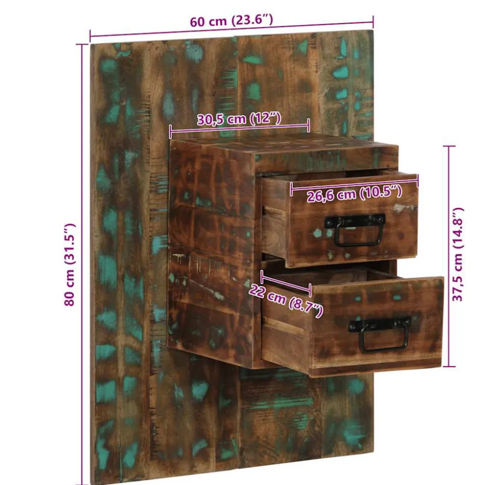 VIDAXL - Table de chevet multicolore 60x32x80 cm bois de récupération