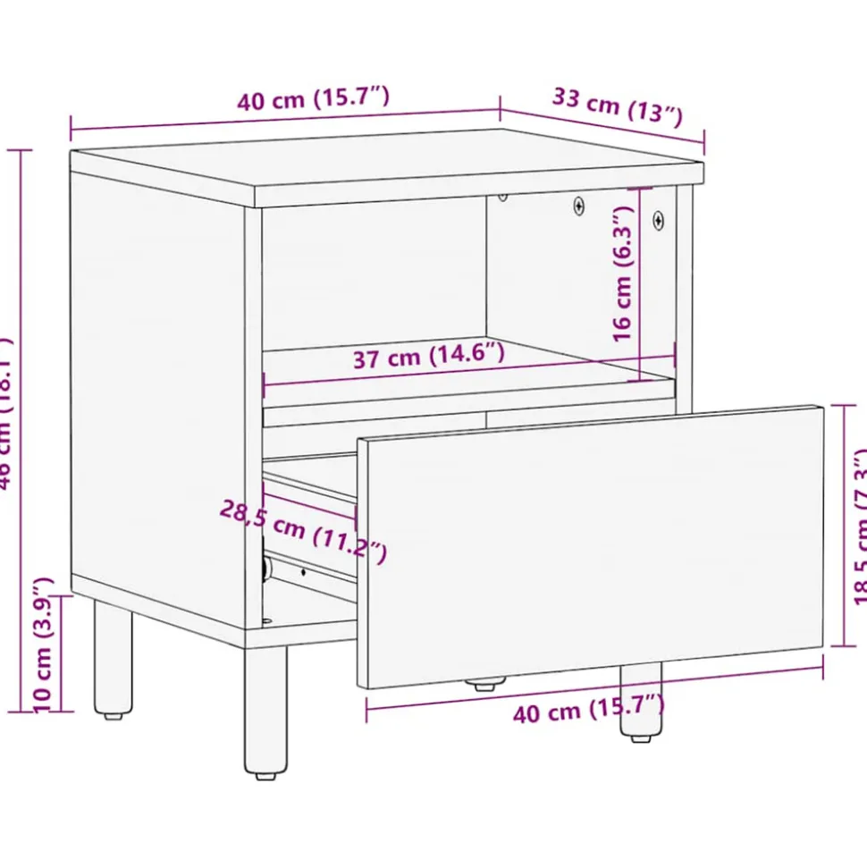 VIDAXL - Table de chevet marron 40x33x46 cm bois de manguier solide