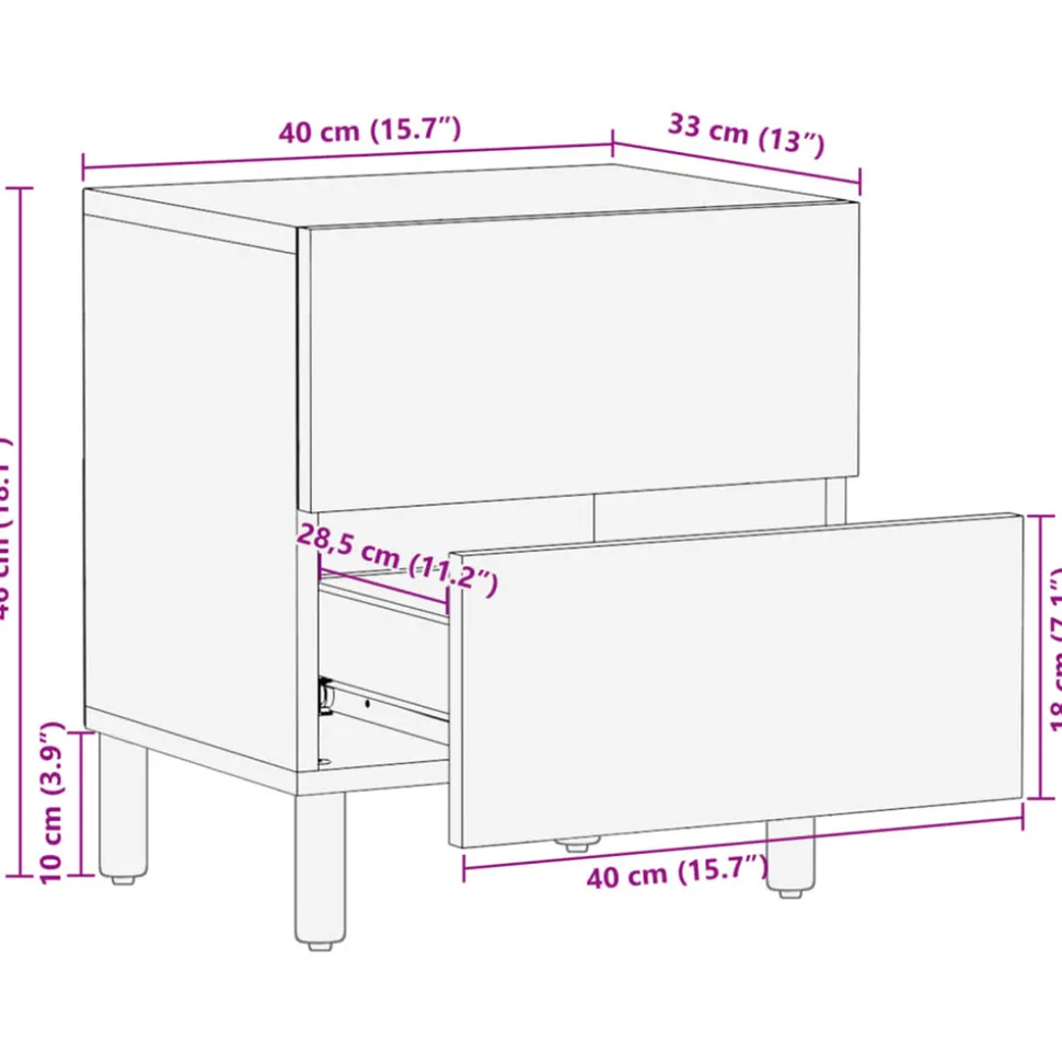 VIDAXL - Table de chevet noir 40x33x46 cm bois de manguier solide
