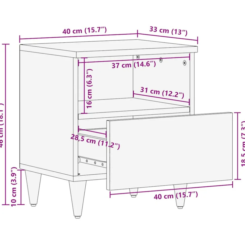 VIDAXL - Table de chevet 40x33x46 cm bois de manguier solide