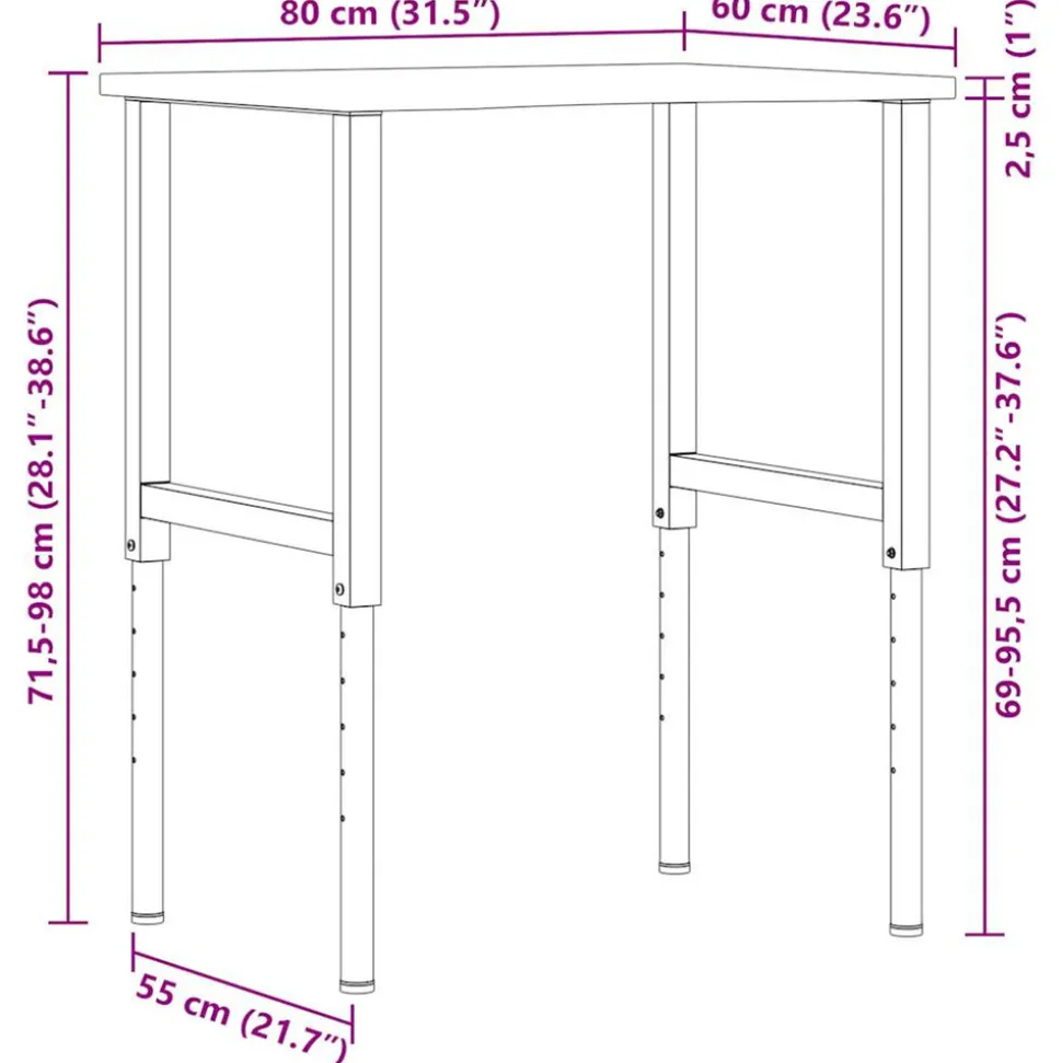 VIDAXL - Établi marron foncé 80x60x(71,5-98) cm bois de chêne massif