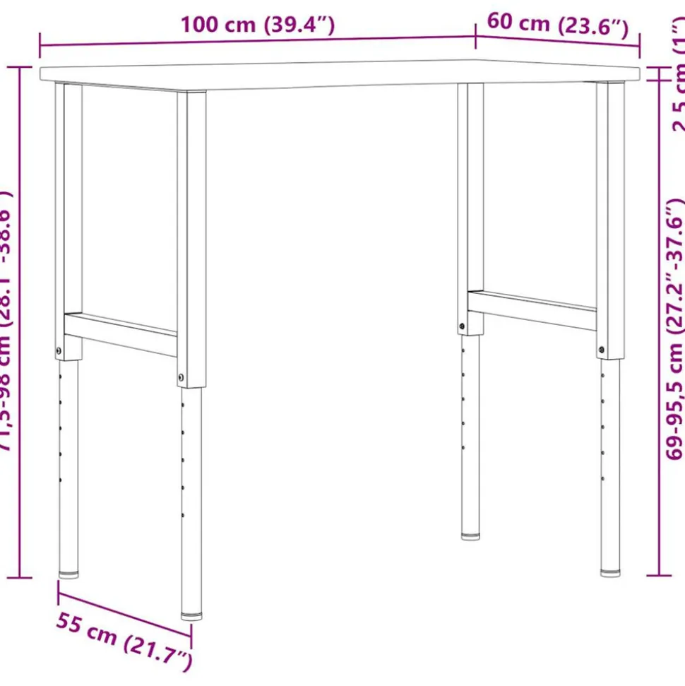 VIDAXL - Établi marron foncé 100x60x(71,5-98) cm bois de chêne massif