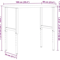 VIDAXL - Établi marron foncé 100x60x(71,5-98) cm bois de chêne massif