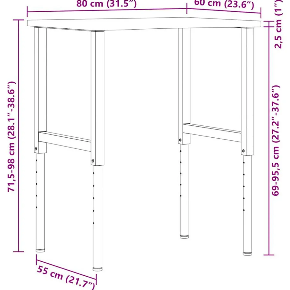 VIDAXL - Établi marron foncé 80x60x(71,5-98) cm bois de chêne massif
