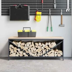 VIDAXL - Étagère à bois de chauffage avec plateau en bois anthracite