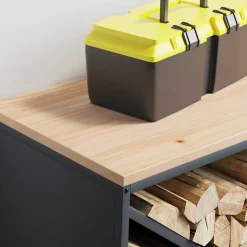 VIDAXL - Étagère à bois de chauffage avec plateau en bois anthracite