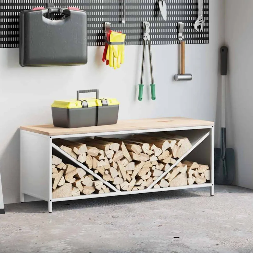 VIDAXL - Étagère à bois de chauffage avec plateau en bois blanc