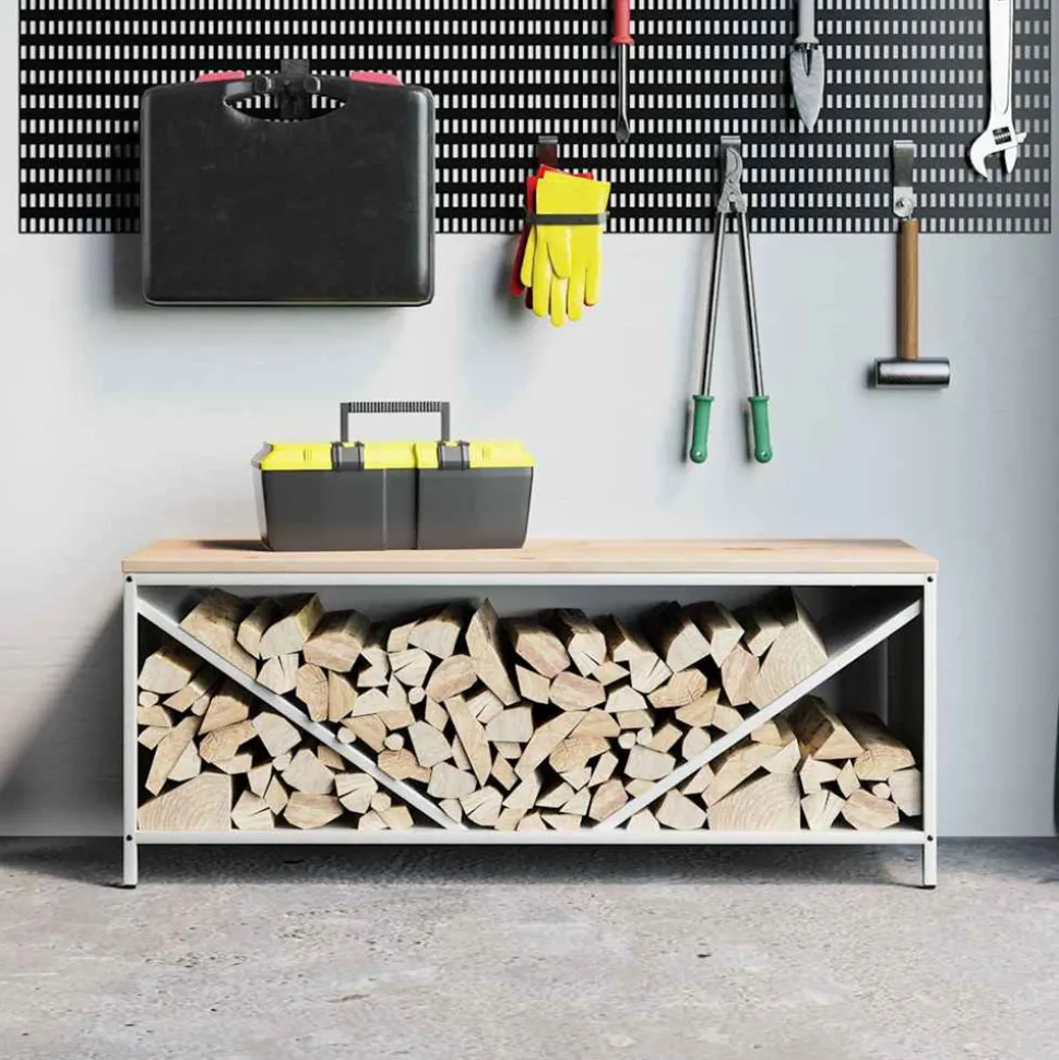 VIDAXL - Étagère à bois de chauffage avec plateau en bois blanc