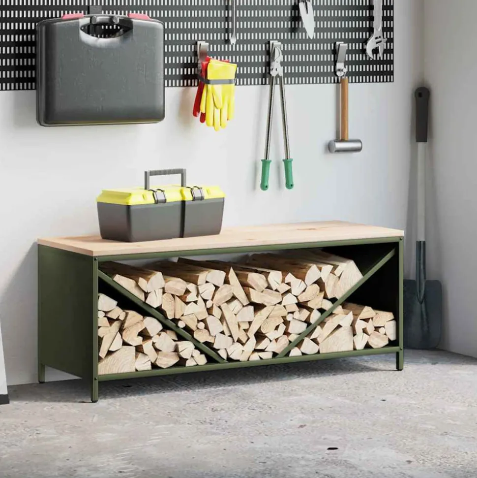 VIDAXL - Étagère à bois de chauffage avec plateau en bois vert olive