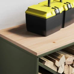 VIDAXL - Étagère à bois de chauffage avec plateau en bois vert olive