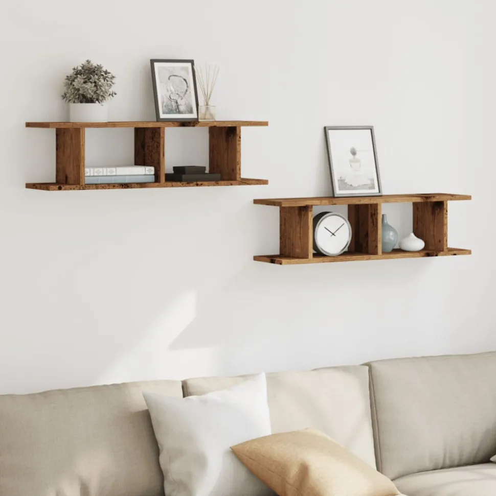 VIDAXL - Étagères murales 2 pcs vieux bois 75x18x20 cm bois d'ingénierie
