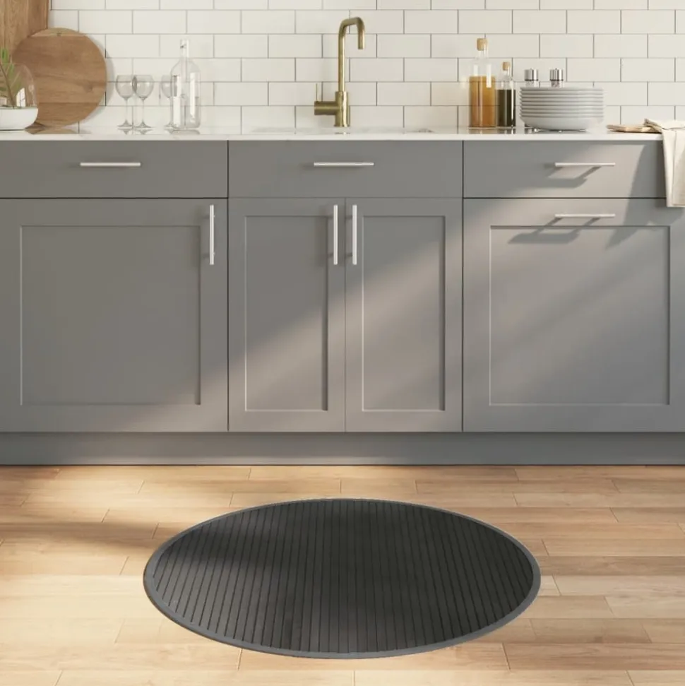 VIDAXL - Tapis rond gris 80 cm bambou