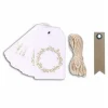 YOUDOIT - 20 étiquettes blanches 8 cm couronne de fleurs dorée & ficelle + 20 étiquettes kraft fanion