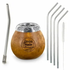 YOUDOIT - Calebasse et bombilla pour maté + 4 pailles en inox