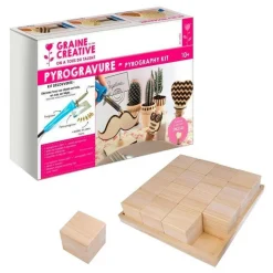 YOUDOIT - Coffret pyrogravure + 16 cubes en bois 6 cm