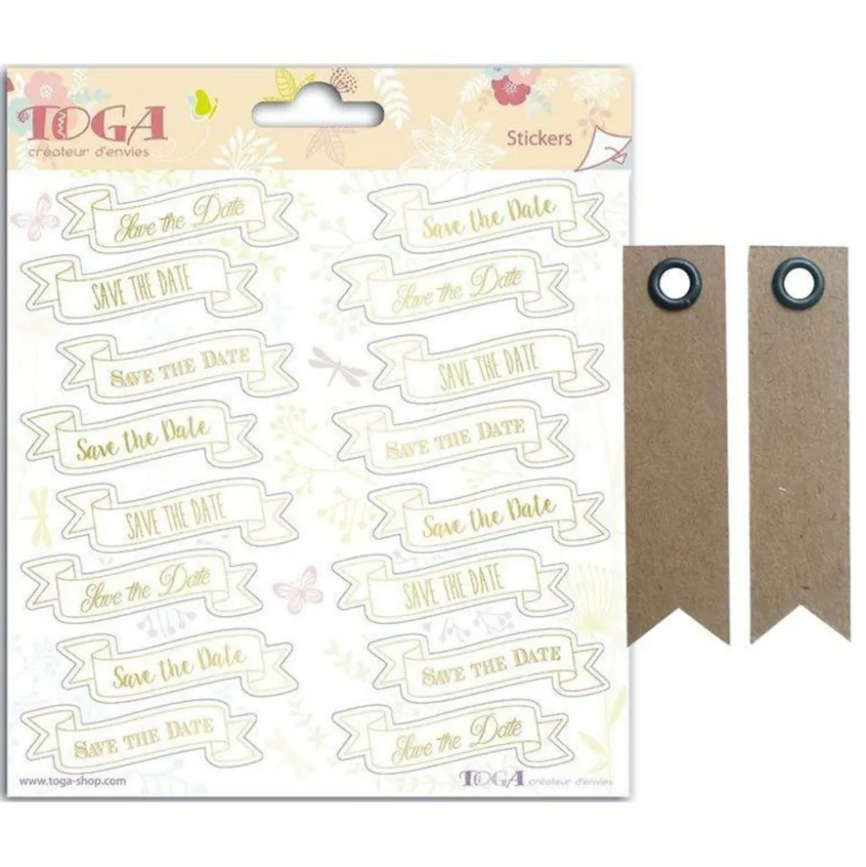 YOUDOIT - Stickers mariage save the date 15 x 15 cm + 20 étiquettes kraft fanion