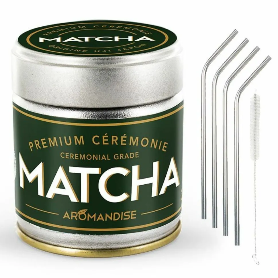 YOUDOIT - Thé matcha de cérémonie premium 30 g + 4 pailles en inox