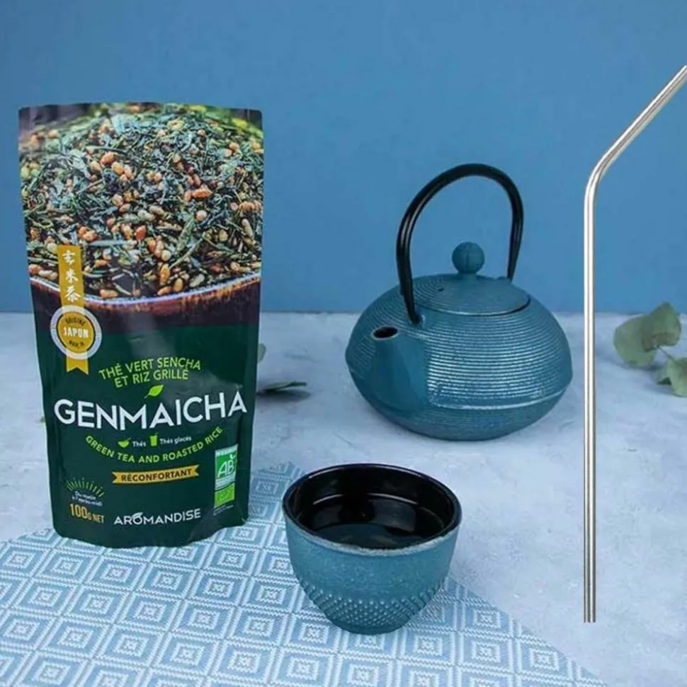 YOUDOIT - Thé vert bio et riz complet genmaicha 100 g + 4 pailles en inox