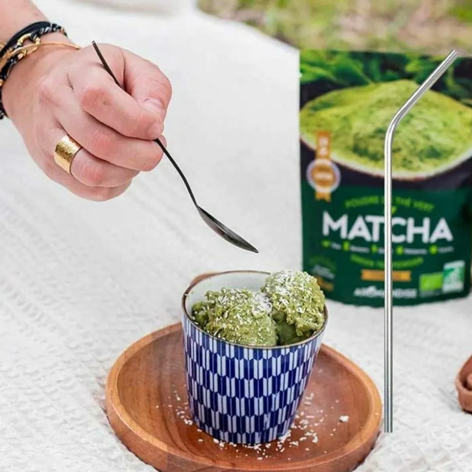 YOUDOIT - Thé vert bio matcha en poudre 50 g + 4 pailles en inox