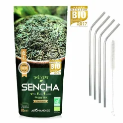 YOUDOIT - Thé vert bio sencha japonais + 4 pailles en inox