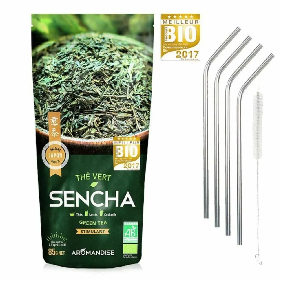 YOUDOIT - Thé vert bio sencha japonais + 4 pailles en inox