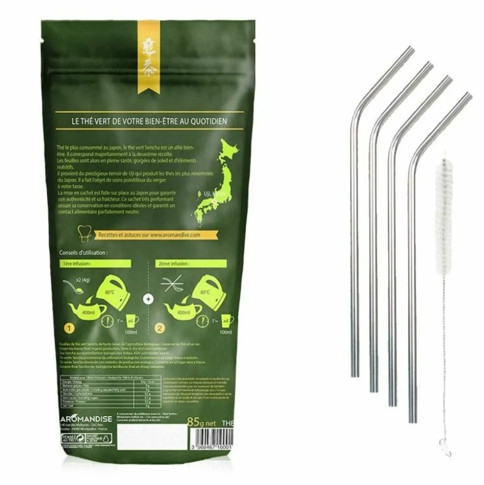 YOUDOIT - Thé vert bio sencha japonais + 4 pailles en inox