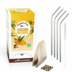 YOUDOIT - Tisane d'or bio curcuma-gingembre 20 sachets + 4 pailles en inox